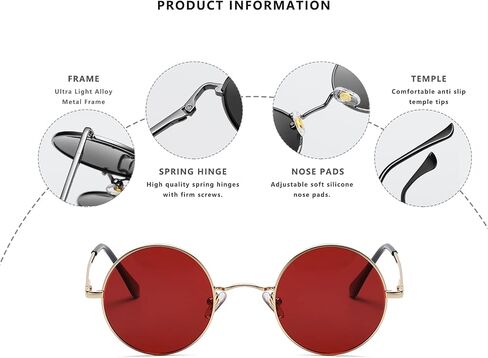 LASPOR Round Polarized Sunglasses for Hippie Glasses Metal Frame 100% UV Blocking Lens in Saudi Arabia