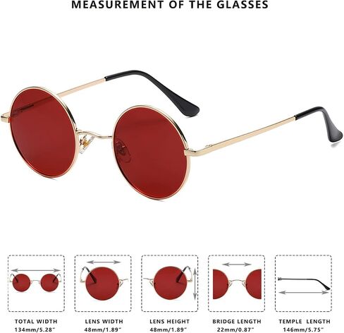 LASPOR Round Polarized Sunglasses for Hippie Glasses Metal Frame 100% UV Blocking Lens in Saudi Arabia