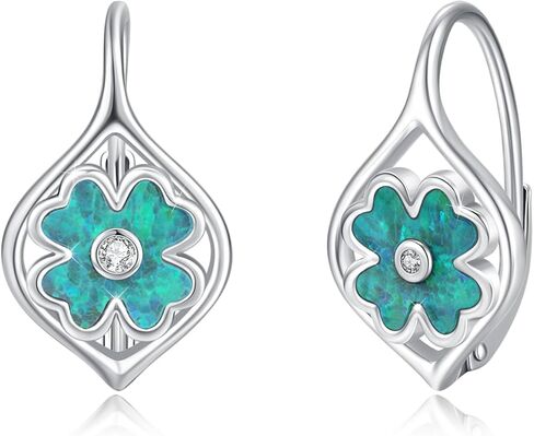 ECHOOY St.Patrick's Day Earrings Four Leaf Clover Earrings Sterling Silver Green Opal Lucky Four Leaf Leverback Earrings Green Irish Jewelry Gifts for Women Girls Teens in Kuwait