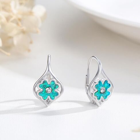 ECHOOY St.Patrick's Day Earrings Four Leaf Clover Earrings Sterling Silver Green Opal Lucky Four Leaf Leverback Earrings Green Irish Jewelry Gifts for Women Girls Teens in Kuwait