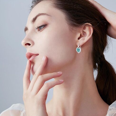 ECHOOY St.Patrick's Day Earrings Four Leaf Clover Earrings Sterling Silver Green Opal Lucky Four Leaf Leverback Earrings Green Irish Jewelry Gifts for Women Girls Teens in Kuwait