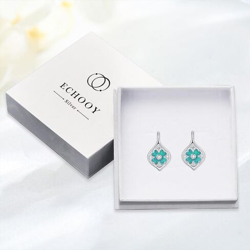 ECHOOY St.Patrick's Day Earrings Four Leaf Clover Earrings Sterling Silver Green Opal Lucky Four Leaf Leverback Earrings Green Irish Jewelry Gifts for Women Girls Teens in Kuwait