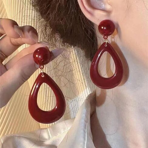 Retro Red Tapered Drop Dangle Earrings for Women Girls Acrylic Geometric Waterdrop Charms Drop Dangling Stud Earring Lightweight Elegant Birthday Christmas Festival Jewelry Gifts for Friends in Saudi Arabia