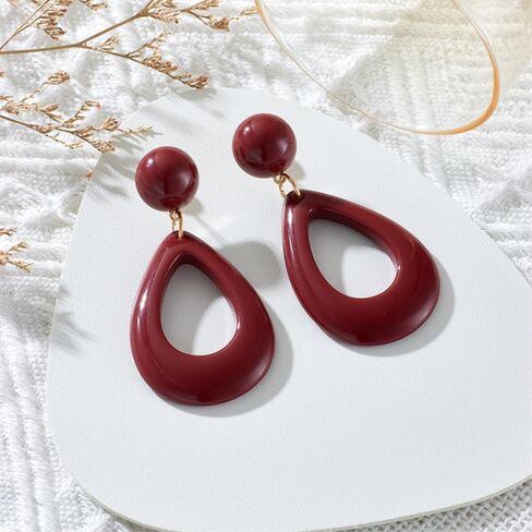 Retro Red Tapered Drop Dangle Earrings for Women Girls Acrylic Geometric Waterdrop Charms Drop Dangling Stud Earring Lightweight Elegant Birthday Christmas Festival Jewelry Gifts for Friends in Saudi Arabia