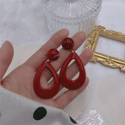 Retro Red Tapered Drop Dangle Earrings for Women Girls Acrylic Geometric Waterdrop Charms Drop Dangling Stud Earring Lightweight Elegant Birthday Christmas Festival Jewelry Gifts for Friends in Saudi Arabia