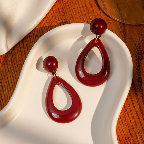Retro Red Tapered Drop Dangle Earrings for Women Girls Acrylic Geometric Waterdrop Charms Drop Dangling Stud Earring Lightweight Elegant Birthday Christmas Festival Jewelry Gifts for Friends in Saudi Arabia