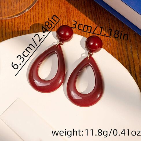 Retro Red Tapered Drop Dangle Earrings for Women Girls Acrylic Geometric Waterdrop Charms Drop Dangling Stud Earring Lightweight Elegant Birthday Christmas Festival Jewelry Gifts for Friends in Saudi Arabia