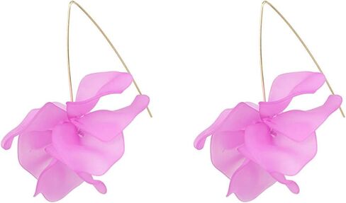 Boho Long Rose Petal Acrylic Dangle Drop Earrings for Women Girls Bohemian Statement Layered Tiered Resin Flower Floral Tassel Charm Exaggerated Hoop Earrings for Valentine Birthday Holiday Wedding Bride Fashion Jewelry Gifts in Saudi Arabia