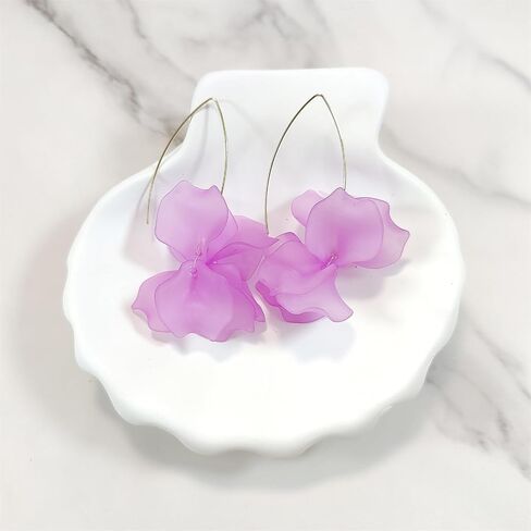 Boho Long Rose Petal Acrylic Dangle Drop Earrings for Women Girls Bohemian Statement Layered Tiered Resin Flower Floral Tassel Charm Exaggerated Hoop Earrings for Valentine Birthday Holiday Wedding Bride Fashion Jewelry Gifts in Saudi Arabia