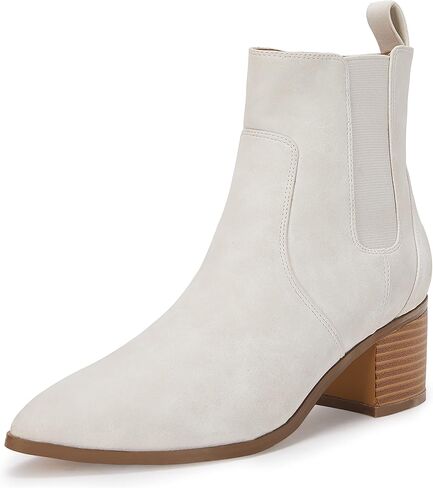 Coutgo Womens Ankle Boots Chelsea Pointed Toe Stacked Low Heel Vintage Booties Shoes with Zipper in Saudi Arabia