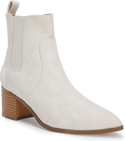 Coutgo Womens Ankle Boots Chelsea Pointed Toe Stacked Low Heel Vintage Booties Shoes with Zipper in Saudi Arabia