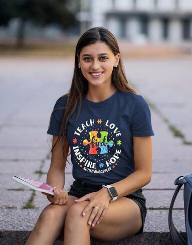 Autism Awareness Shirt Women Special Education Teacher T Shirt Short Sleeve Puzzle Piece Graphic Tee Tops in Saudi Arabia