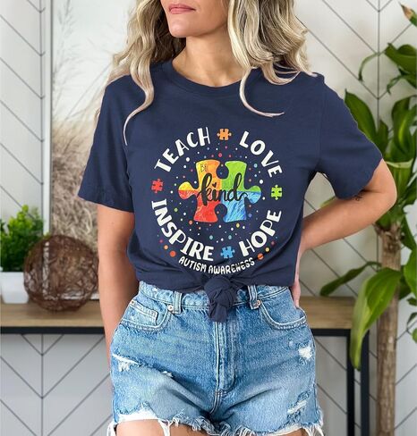 Autism Awareness Shirt Women Special Education Teacher T Shirt Short Sleeve Puzzle Piece Graphic Tee Tops in Saudi Arabia