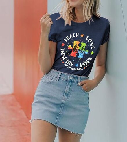 Autism Awareness Shirt Women Special Education Teacher T Shirt Short Sleeve Puzzle Piece Graphic Tee Tops in Saudi Arabia