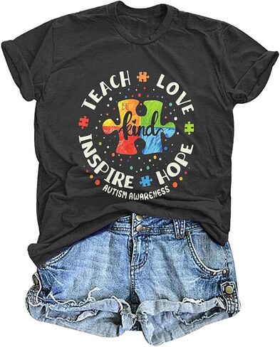Autism Awareness Shirt Women Special Education Teacher T Shirt Short Sleeve Puzzle Piece Graphic Tee Tops in Saudi Arabia