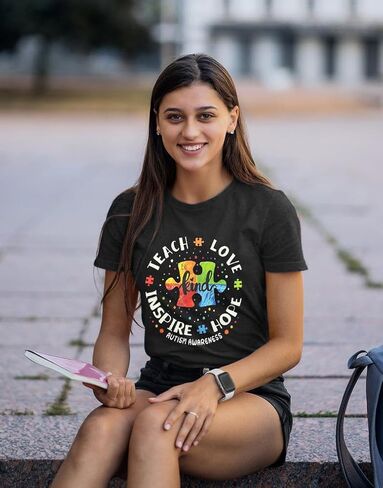 Autism Awareness Shirt Women Special Education Teacher T Shirt Short Sleeve Puzzle Piece Graphic Tee Tops in Saudi Arabia