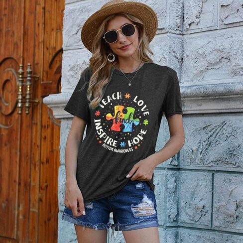 Autism Awareness Shirt Women Special Education Teacher T Shirt Short Sleeve Puzzle Piece Graphic Tee Tops in Saudi Arabia