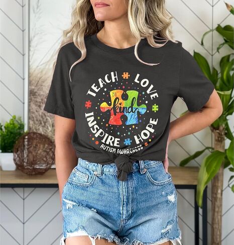Autism Awareness Shirt Women Special Education Teacher T Shirt Short Sleeve Puzzle Piece Graphic Tee Tops in Saudi Arabia