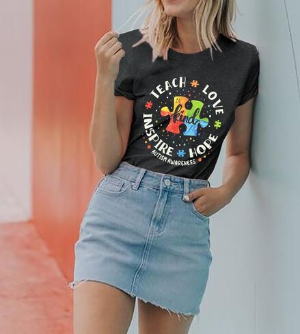 Autism Awareness Shirt Women Special Education Teacher T Shirt Short Sleeve Puzzle Piece Graphic Tee Tops in Saudi Arabia