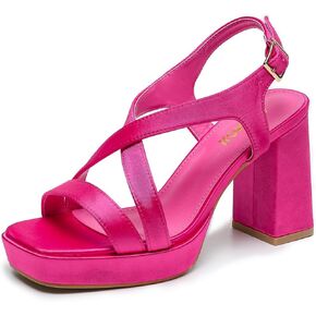 Amoji Women 4 Inch Block Heels Platform Cross Strap Chunky Heeled Sandals 318