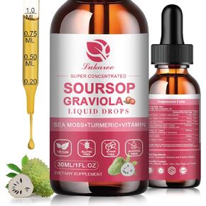 (2 Pack) Soursop Graviola Leaf Extract Liquid Drop w/Sea Moss for Cell Support & Regeneration, Immunity, Liver, Zzz & AntioxidantSoursop Bitters Liquid, Strawberry Flavor, 1 Fl Oz
