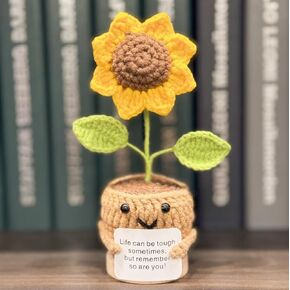 Crochet Positive Sunflowers Decor - Handmade Emotional Support Gifts for Women, Friends, Teachers - Mini Sunflower for Office Desk, Car Dashboard, Home Decoration