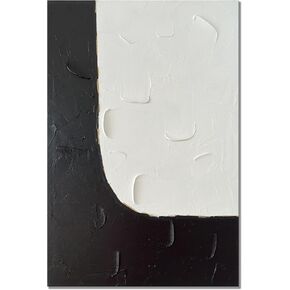 zoinart Black and White Canvas Wall Art 24x36 inches Handmade Minimalism Abstract Wall Painting Vertical Texture Artwork for Home Decorations Modern Contemporary Framed Wall Art Ready to Hang