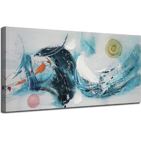 Ardemy Teal Abstract Canvas Wall Art Landscape Nature Scenery Painting Modern Turquoise Grey Panoramic Bird Picture Artwork Large Framed for Living Room Bedroom Bathroom Home Office Wall Decor 40x20