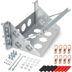 Metal Battery Mounting Tray,Universal Bot-in Battery Box Mount Bracket w/Hardware for Boat RV Trailer Car Truck,Heavy Duty Frame Mounted Battery Box Holder,Fit up to 10.63"×7.06"×7.5" Battery