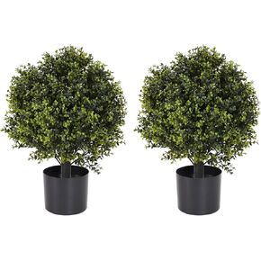 22 Inch Artificial Boxwood Topiary Trees Outdoor Set of 2 Pack Faux Plants Topiary Balls Outside Fake Bushes and Shrubs for Front Porch Patio