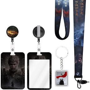 Anime Lanyard with Retractable Badge Reel and Funny Momo ID Badge Holder(with Anime Keychain) 4PCS Set Swivel Clip Alligator Clip for Nurses Student Teacher Women Men