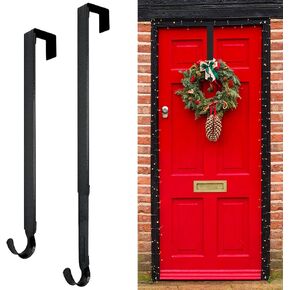 ZMCINER Wreath Hanger for Front Door, Adjustable Wreath Hanger from 15 to 25 Inches Wreath Hanger, 20 lbs Larger Door Upgrade Wreath Hanger Christmas Fall Wreaths Decorations Hook (Matte Black)