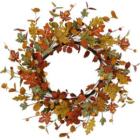 22’’ Artificial Fall Wreath Autumn Wreath Harvest Wreath with Pumpkin,Maple Leaf,Ivy Leaf,Colorful Berry for Front Door Farmhouse Thanksgiving Indoor Outdoor Porch Window Wall Door Decoration