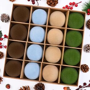 Christmas Tree Decorations - 16 Pcs Velvet Christmas Ornaments, 3.15" Flocked Ornaments Neutral Multicolor Christmas Balls Set Decorative Hanging Ornaments for Xmas Tree Holiday Party Home Decor