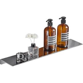 16Inch Stainless Steel Wall Mounted Floating Shelf Drilling or Shelf Adhesive Modern Room Decor Wall Shelf Floating Shelf for Bathroom Bedroom Decor