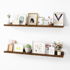 Picture Ledge Shelf, Wood Floating Shelves Set of 2, 36 inch Picture Ledge Shelves, Photo Ledge Nursery Book Shelves Wall Mounted for Living Room Kids' Room Bedroom, Color Oak