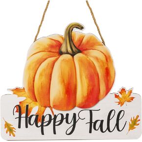 Happy Fall Pumpkin Wooden Sign Decor Front Door Hanging Rustic Floral Autumn Wall Pediments for Farmhouse Home Porch Outdoor Indoor Seasonal Welcome Sign Decorations MY008
