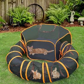 BNOSDM Outdoor Cat Enclosures Portable Pop Up Cat Tent with Tunnel Foldable Mesh Pet Playpen Playground Within Storage Bag for Cats Kitten and Small Animals Outside
