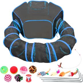 BNOSDM Outdoor Cat Enclosures Portable Pop Up Cat Tent with Tunnel Foldable Mesh Pet Playpen Playground Within Storage Bag for Cats Kitten and Small Animals Outside