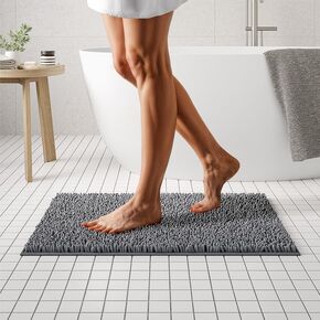 MAYSHINE Plush Shaggy Chenille Bath Mat | Extra Soft, Super Absorbent, Non-Slip Bathroom Rug | Fluffy Microfiber, Area Rug Sets for Bathroom Floor, Kitchen, Living Room | 24"x17" | Charcoal Gray