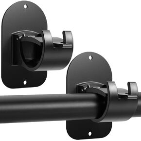 No Drill Curtain Rod Holder Hangers - Self Adhesive Curtain Rod Hook - Upgrade Sticky No Drilling Plastic Curtain Rod Brackets Renter Friendly Curtain Rod Hanger (4PCS Black)