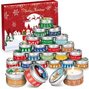 24 Days Christmas Candle Advent Calendar 2024 Scented Candles Gift for Adult Women Assorted Scent 1 Ounce Wax Candles Christmas Countdown Gift for Family Friend Home Indoor Holiday Decoration