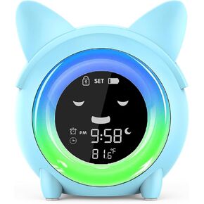 Kids Alarm Clock, Toddlers Sleep Training Clock with Night Light, Soun Machine, Nap Timer, Stay in Bed Clock Cute Kids Room Decor Gift Ideas for Boy Girl