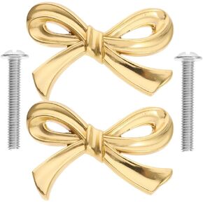 2 Pieces Bow Shape Cabinets Knobs Brass Gold Drawer Pulls Bow Shaped Cabinet Handle Bow Knobs for Dresser Hardware Cupboard Dresser Wardrobe Knobs Home Decor