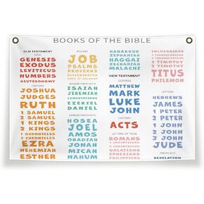 Christian Canvas Flag,Books Of The Bible Canvas Banner, Bible Art Gifts Flag Decor,Christian Religious Gifts, Christian Gifts For Women Faith,Bible Flag Decor 30X20 Inch