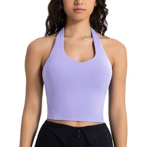 icyzone Halter Sports Bra for Women, Padded Workout Yoga V Neck Crop Tank Tops