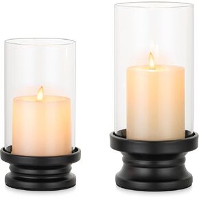 NUPTIO Hurricane Candle Holder Black: Set of 2 Candle Holders for Pillar Candles with Glass Cylinder - Metal Pillars Candleholder for Halloween Thanksgiving Home Fireplace Living Room Decor