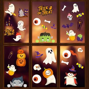 Cute Anime Window Cling Stickers - 6 Sheets of Large, Reusable Halloween Decals for Kids