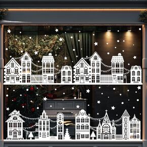 72" Christmas Window Clings，Winter Window Decals White Simple Style Reusable Non Adhesive Street Scene Border Stickers for Home Cafe Window Shopping Mall Glass Door Christmas Decor