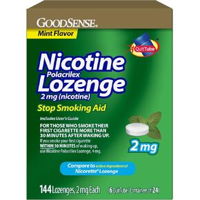 GoodSense Nicotine Polacrilex Lozenge 2 mg (Nicotine), Stop Smoking Aid, Mint Flavor, 144 Count